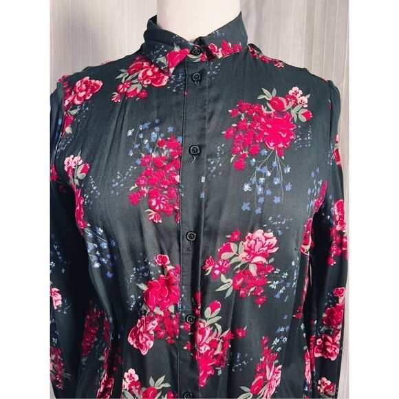 H&M Women's Black and Pink Floral Blouse - Size 6 - Picture 2 of 4